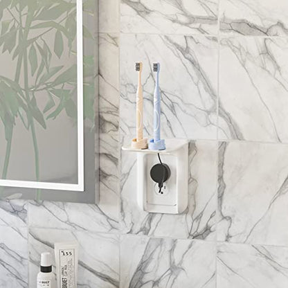 WALI Outlet Shelf Wall Holder,Bathroom Walls Shelves up to 10lbs Standard Vertical Duplex Wall Shelf Organizer for Smart Home Decor Space Saving Power Tools, Toothbrush (OLS002-W), 2 Pack, White - size: Small