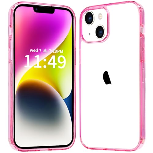 JJGoo Compatiable with iPhone 14 Case Clear, Transparent Shockproof Phone Case, Slim Anti-Scratch Hard PC Back Protective Cover Bumper, Transparent Pink - color: Transparent Pink