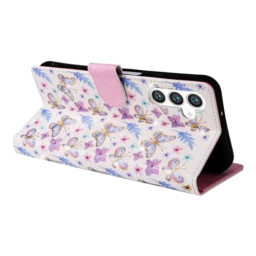 UEEBAI Wallet Case for Samsung Galaxy S23 5G, PU Leather Phone Case Kickstand RFID Blocking Flip Case Card Slots Wrist Strap Relief Engraved Pattern Magnetic Closure Flower Folio Case, Butterfly - color: Butterfly, size: Samsung Galaxy S23 5G