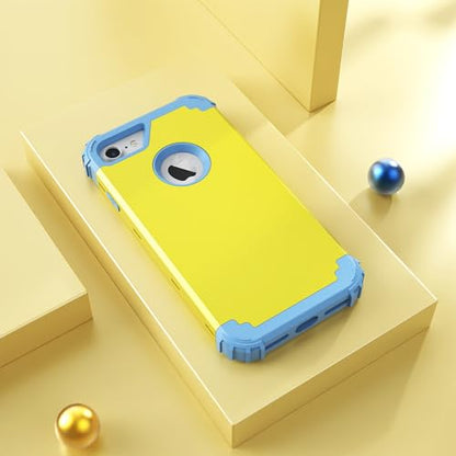 IDweel for iPhone 8 Case with Screen Protector,for iPhone 7 Case, 3 in 1 Shockproof Hybrid Heavy Duty Hard PC Cover Soft Silicone Sturdy Bumper Full Body Sturdy Case,Yellow/Peace Blue Blue - color: Yellow/Peace Blue