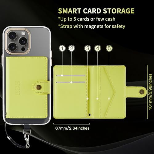 for Apple Magsafe Wallet,PU Leather Magnetic Wallet for iPhone 16/15/14/13/12 pro Max/Mini/plus,5 Card Holders with RFID Blocking (Yellow) - color: Yellow