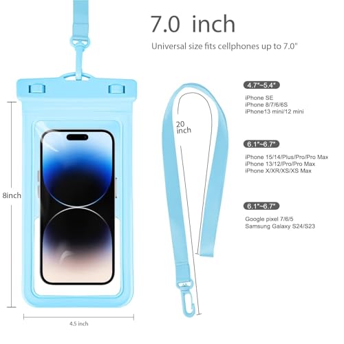 Waterproof Phone Pouch, with Inside Card Holder, Large Waterproof Case Compatible with iPhone 17 16 15 14 13 Pro Max, Beach Cruise Essentials, 1 Pack, Blue - color: B1-Blue