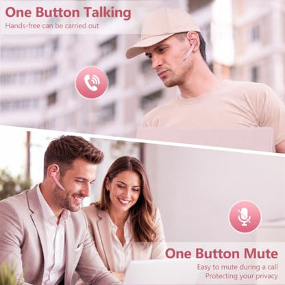 Bluetooth Headset 72H Work Single-Ear Wireless Earpiece for Cell Phone Call - color: Pink+gray