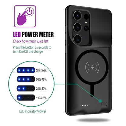 Battery Case for Galaxy S25 Ultra, 12000mAh High Capacity Portable Rechargeable Protective Case Support Wireless Charging Compatible with Galaxy S25 Ultra(6.9inch) Extended Battery Charger Cover-Black - size: Galaxy S25 Ultra
