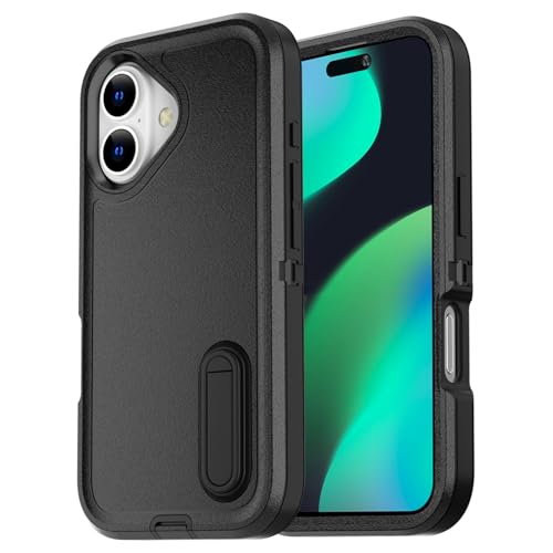 AICase for iPhone 16 Plus Case with Built-in Stand,Tripe Layer Heavy Duty Drop Protection Full Body Rugged Shockproof Military Protective Tough Durable Phone Cover for iPhone 16Plus 6.7"_7 - color: Black with Built-in Stand
