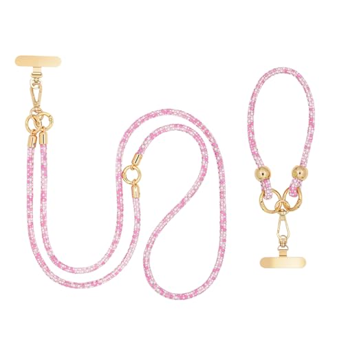 Crystal Phone Lanyard Crossbody and Wrist Strap Lanyard Rhinestone Anti-Theft Phone Strap Phone Neck Strap for Women - color: Pink