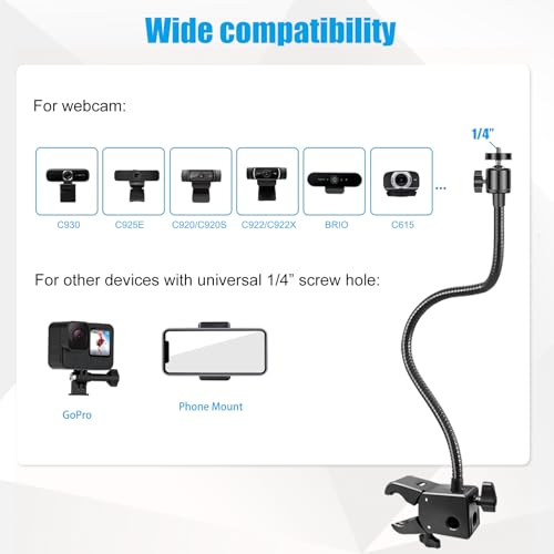 Webcam Stand, Webcam Mount Gooseneck Arm with Phone Holder Web Camera Stand Desk Mount Clip Clamp for Logitech Webcams C922 C930e C920S C920 C615 C960 C920x BRIO 4K NexiGo N60 and More - size: 21 INCH