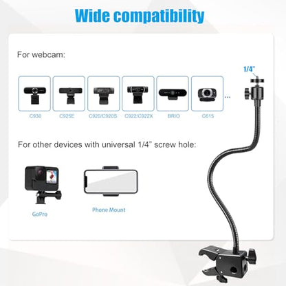Webcam Stand, Webcam Mount Gooseneck Arm with Phone Holder Web Camera Stand Desk Mount Clip Clamp for Logitech Webcams C922 C930e C920S C920 C615 C960 C920x BRIO 4K NexiGo N60 and More - size: 21 INCH