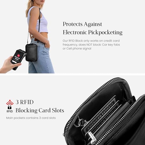 befen Genuine Leather Crossbody Cell Phone Purse for Women, Small Zip Around RFID Blocking Crossbody Wallet Bags - color: Black
