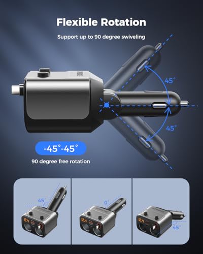 SUPERONE 180W Cigarette Lighter Splitter with Retractable 36W USB-C Cable