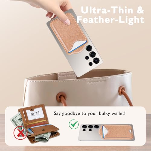 Fjcdslwx Compatible with Magsafe Wallet Magnetic Card Holder -Glitter Gold Phone Wallet for Galaxy S25 Series,iPhone 17/16/15/14/13 Series for Women Teen Girls for Apple Mag RFID Magnet,Fit 3 Cards - color: Gold