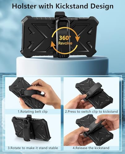 FNTCASE for iPhone 14 Plus Case, Belt Clip, Built-in Screen Protector | Rugged Kickstand, 20FT Military-Grade Drop Protection, Full Body Heavy Duty Shockproof Holster, Hard Protective Cover - color: Black Black