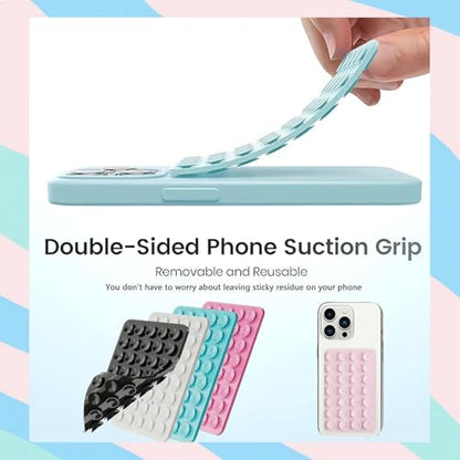 Rookii 2Pcs Suction Phone Holders Double-Sided,Hands-Free Silicone Suction Pad Sticky Phone Grip,Non Slip Case Sticky Pad Grip for Stand,Shower Mirror and Car Selfie (Black White) - color: black white