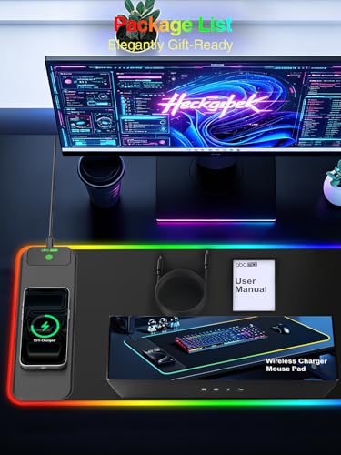 Wireless Charging Mouse Pad Gaming, 31.5"x11.8" Large Desk Mat, Waterproof - color: RGB-31.5"x11.8"