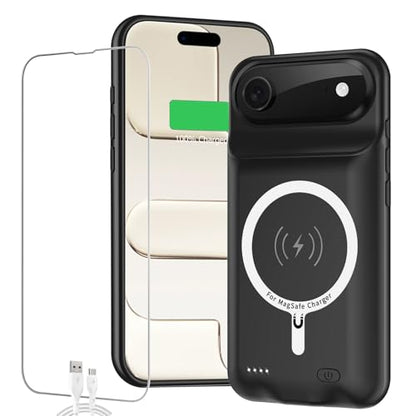 Battery Case for iPhone Air, Full Encircle 12000mAh High Capacity Rechargeable Portable Charger Case Extended Battery Pack for iPhone Air(6.5 inch) Wireless Charging Cover with Carplay-Black - size: iPhone Air (6.5 inch)