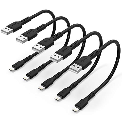 1ft iPhone Charge Cable Short, 5Pack USB to Lightning Cord for Fast Charging Stations 1 Foot Compatible with Apple iPhone 12 11 Pro Max Xs 8 7 6 5 Plus, iPad Air/Mini - color: Black, size: 1 foot