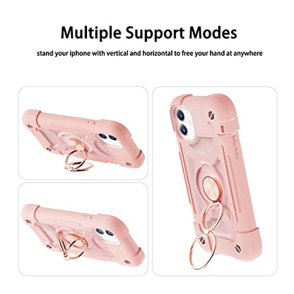 MARKILL Compatible with iPhone 11 Case 6.1 Inch with 360°Rotate Ring Stand, Military Grade Drop Protection Full Body Rugged Heavy Duty Case 3 in 1 Protective Cover Pink - color: Pink, size: iPhone 11 6.1"