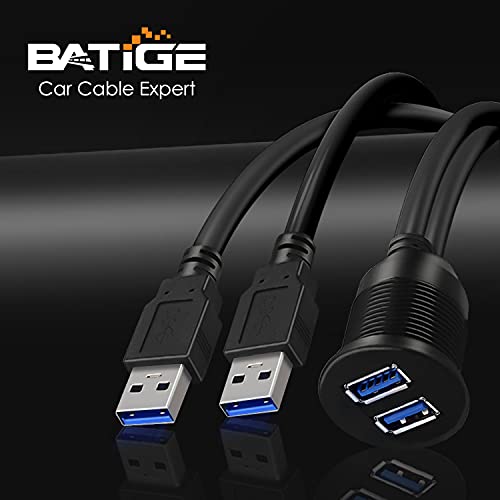2 Ports Dual USB 3.0 Male to USB 3.0 Female AUX Flush Mount Car Mount Extension Cable for Car Truck Boat Motorcycle Dashboard Panel 1ft - size: 1pcs 1ft