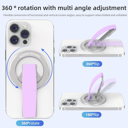 RESPECTED-BRO-Magnetic-Phone-Grip-Stand, Magnetic Phone Ring Holder Kickstand with Silicone Finger Strap, Compatibility for iPhone 17/16/15/14/13/12, Android, and More (Purple) - color: Purple