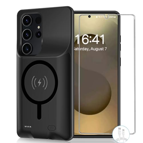 Battery Case for Galaxy S25 Ultra, 12000mAh High Capacity Portable Rechargeable Protective Case Support Wireless Charging Compatible with Galaxy S25 Ultra(6.9inch) Extended Battery Charger Cover-Black - size: Galaxy S25 Ultra