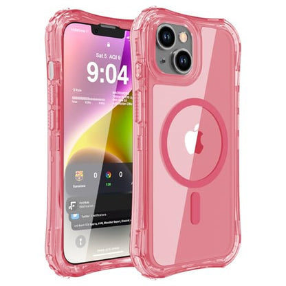 WRJ Magnetic Clear for iPhone 13 Case,iPhone 14 Case,[Compatible with MagSafe][Military Grade Drop Protection] Transparent Full Body Shockproof Protective Phone Case-Peach Pink - color: Peach Pink, style: Transparent