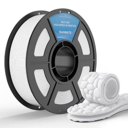 iSANMATE 85A TPU Filament 1.75mm, White, 1kg | iSANMATE Filament; Soft Flexible TPU HF; Compatable with Bambu Lab & most FDM 3D Printers; 1kg/2.2lbs; 50-80mm/s - color: White, size: TPU-85A
