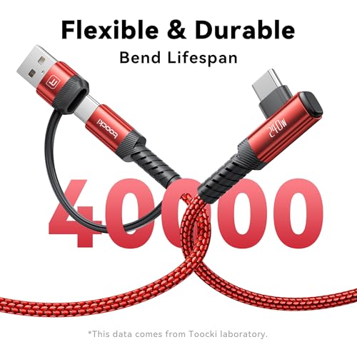 240W USB C to USB C Cable 10FT 2Pack, 2-in-1 Right Angle, Fast Charging - color: Red