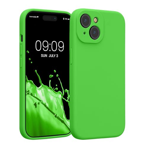 kwmobile Case Compatible with Apple iPhone 15 Case - Slim TPU Silicone Phone Cover - Soft Touch Finish - Lime Green - color: lime green, size: iPhone 15