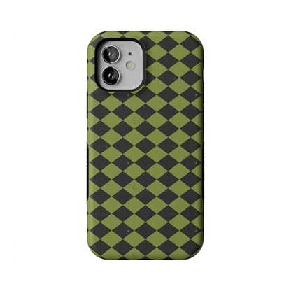 Casely iPhone 12 Mini Case | Harlequin Wicked Diamond | Black and Green | Bold Protective Design | MagSafe Compatible Design - color: Harlequin Wicked Diamond | Black and Green, size: Iphone 12 Mini