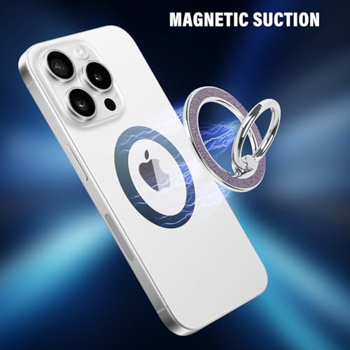 Guppy Magnetic Phone Ring Holder, Glitter Magnet Finger Ring Grip Stand Holder, 360° Rotation with Cell Phone Ring Stand, Compatible with MagSafe for iPhone 17 Pro Max 16 15 14 13 12 All-Purple - color: Purple