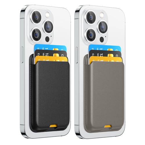 Magnetic Wallet Card Holder intended for Apple iPhone with Magsafe, Wallet for iPhone 17 16 15 14 13 12 Pro Max Air Plus Mini Series, Mag 3 Safe Wallet Stick on for Phone Case, Black Gray - color: Gray Black