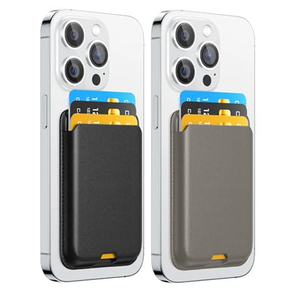 Magnetic Wallet Card Holder intended for Apple iPhone with Magsafe, Wallet for iPhone 17 16 15 14 13 12 Pro Max Air Plus Mini Series, Mag 3 Safe Wallet Stick on for Phone Case, Black Gray - color: Gray Black