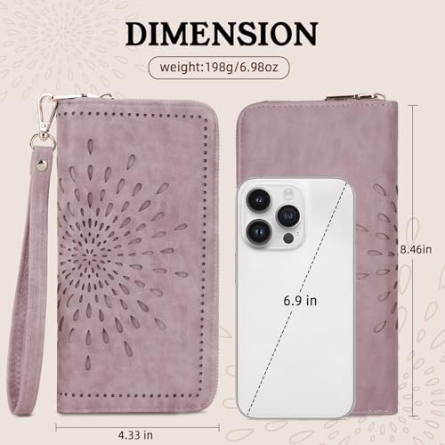 APHISON Wallet Women Large Capacity Clutch Purse For Ladies Card Holder RFID Wristlet Phone Zipper Coin Travel Pocket - color: 08-purple