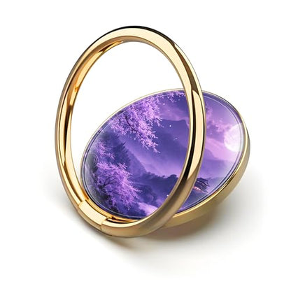 Cell Phone Ring Holder, Cute Metal Phone Grip Stand Finger Ring Kickstand, Flexible 360°Rotation Phone Tablet Case Accessories Compatible with Most Phones Purple Moon Landscape - color: Purple Moon Landscape