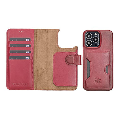 Venito Florence Leather Wallet Phone Case Compatible with iPhone 13 Pro (6.1 inch) - Extra Secure with RFID Blocking - Detachable Phone Wallet (Burnt Red)* - color: Burnt Red, size: iPhone 13 Pro