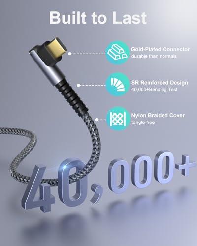 Right Angle USB C to USB C Cable 60W, [10ft 4Pack] - color: Black Black