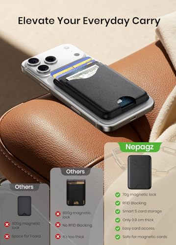 for MagSafe Wallet,Magnetic Card Holder,Leather Wallet Holds 5 Cards | Phone Wallet for iPhone 17/16/15/14/13/12 Series,RFID Blocking Vegan Leather, Ideal for daily use, travel, and business. - color: BLACK