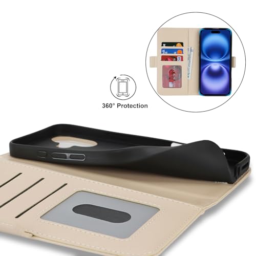 Ｈａｖａｙａ for iPhone 16 case Wallet with Card Holder Zipper for Women Men PU Leather Flip Folio Credit Card Slots Stand Shockproof Phone Cover(6.1")-Beige - color: Beige-A