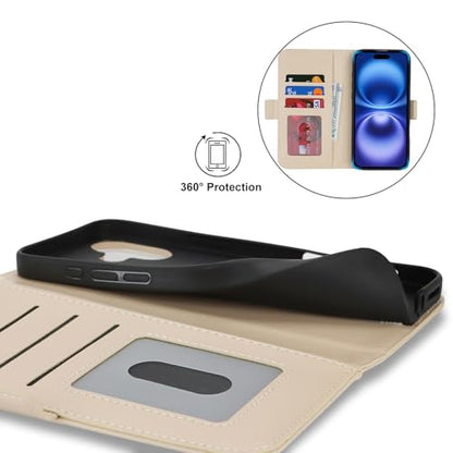 Ｈａｖａｙａ for iPhone 16 case Wallet with Card Holder Zipper for Women Men PU Leather Flip Folio Credit Card Slots Stand Shockproof Phone Cover(6.1")-Beige - color: Beige-A