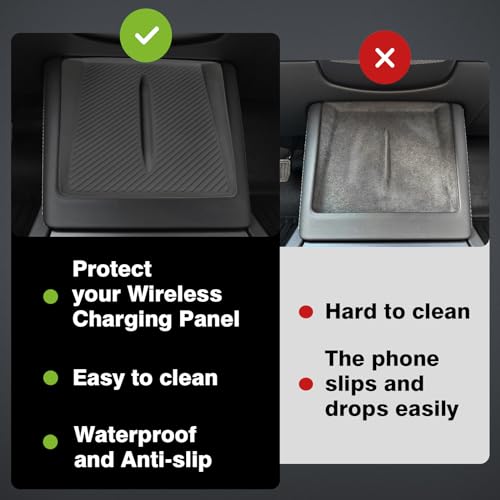 BestEvMod Center Console Wireless Charger Mat Compatible with Refreshed Model 3 Highland 2026 2025 2024 Accessories Phone Charge Area Silicone Mat Non Slip Silicone Pad (Black) - color: Black, size: 24+ M3