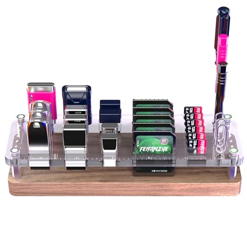 29 Slot Wooden Memory Card Case and USB Drive Organizer with Screwdriver and SIM Card Ejector - F02MY - color: pure walnut wood + transparent acrylic