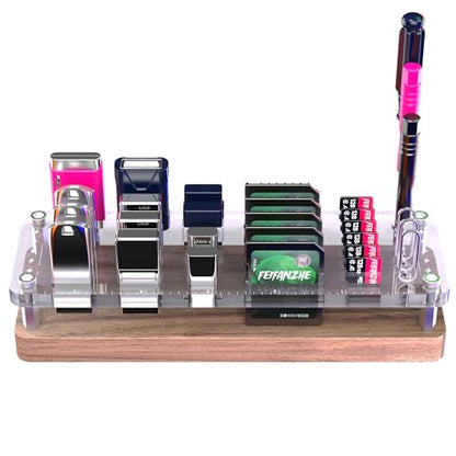 29 Slot Wooden Memory Card Case and USB Drive Organizer with Screwdriver and SIM Card Ejector - F02MY - color: pure walnut wood + transparent acrylic
