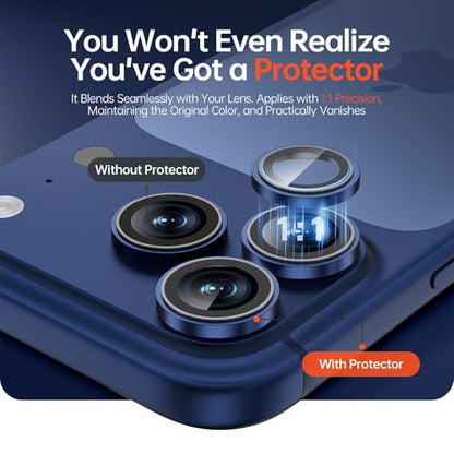 2 Pack Camera Lens Protector for iPhone 17 Pro Max/17 Pro/16 Pro Max/16 Pro/15 Pro Max/15 Pro/14 Pro Max/14 Pro [1:1 Invisible Fit] Military Grade Glass & Metal Camera Lens Cover, Blue - color: Blue