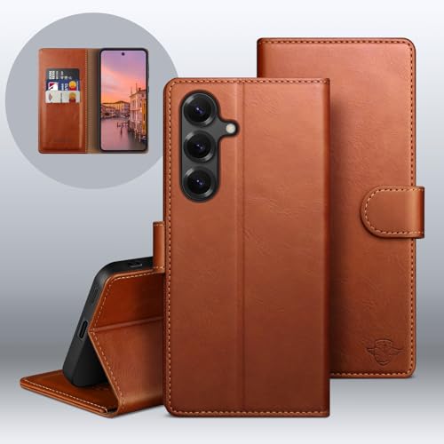 Wallet Case for Samsung Galaxy S25 Plus, Light Brown | RFID-Blocking Card Holder, Kickstand, Magnetic Closure, PU Leather Folio Flip Cover, Protective Women Men Cases - color: Light Brown, size: Samsung Galaxy S25 Plus