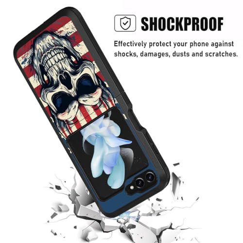 for Samsung Galaxy Z Flip 5 Case, Heavy Duty Dual Layer Hybrid Military Grade Shockproof Drop Folding Protective Cover for Samsung Galaxy Z Flip 5 5G 2023, American Flag Skull - color: American Flag Skull