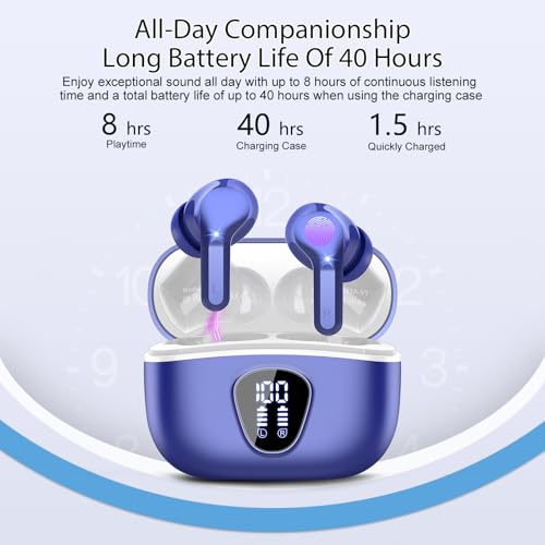 Wireless Earbuds, Bluetooth 5.4 Headphones HiFi Stereo, Bluetooth Earbuds - color: Blue