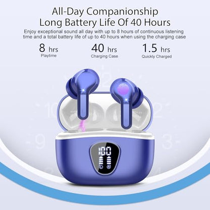 Wireless Earbuds, Bluetooth 5.4 Headphones HiFi Stereo, Bluetooth Earbuds - color: Blue