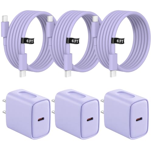 iPhone 17 16 15 Charger Fast Charging 3 Pack USB C Charger Block - color: Purple, size: 6FT