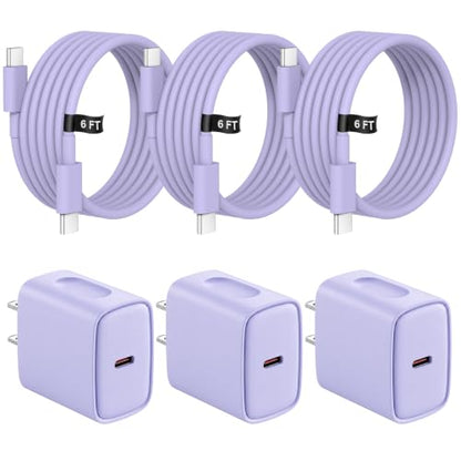 iPhone 17 16 15 Charger Fast Charging 3 Pack USB C Charger Block - color: Purple, size: 6FT