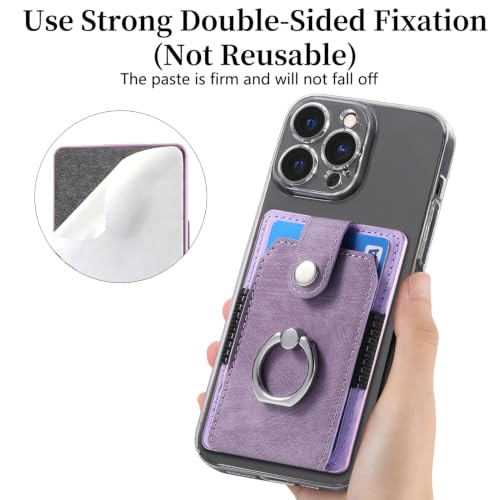 Cell Phone Card Holder with Ring Grip,Adhesive Phone Card Wallet,Purple - color: Purple